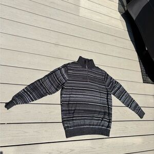 Men's Zip-Up Striped Sweater - Black and Gray